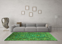 Machine Washable Oriental Green Industrial Area Rugs in a Living Room,, wshurb2430grn