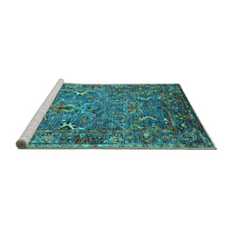Sideview of Machine Washable Oriental Turquoise Industrial Area Rugs, wshurb2430turq