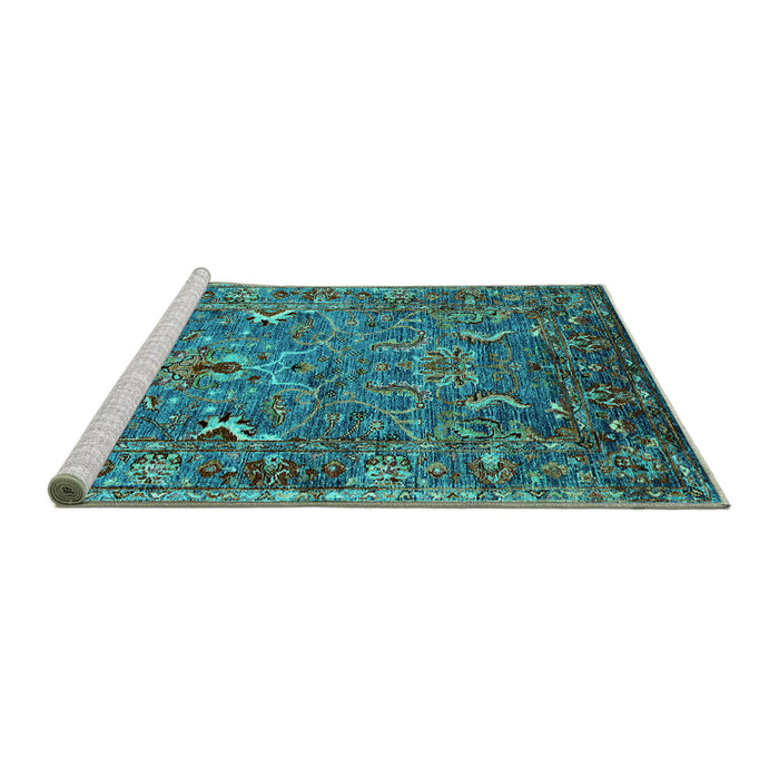 Sideview of Machine Washable Oriental Turquoise Industrial Area Rugs, wshurb2430turq
