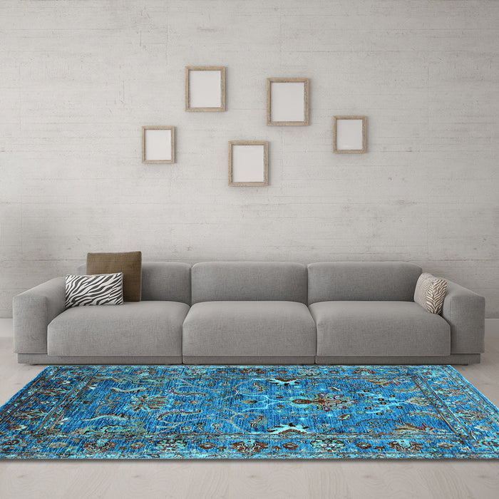 Machine Washable Oriental Light Blue Industrial Rug in a Living Room, wshurb2430lblu