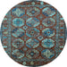 Round Machine Washable Oriental Light Blue Industrial Rug, wshurb2431lblu