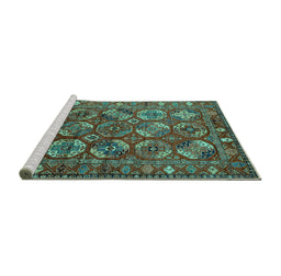 Sideview of Machine Washable Oriental Turquoise Industrial Area Rugs, wshurb2431turq