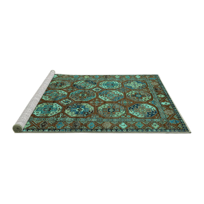 Sideview of Machine Washable Oriental Turquoise Industrial Area Rugs, wshurb2431turq