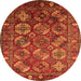 Round Machine Washable Oriental Orange Industrial Area Rugs, wshurb2431org