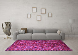 Machine Washable Oriental Pink Industrial Rug in a Living Room, wshurb2431pnk