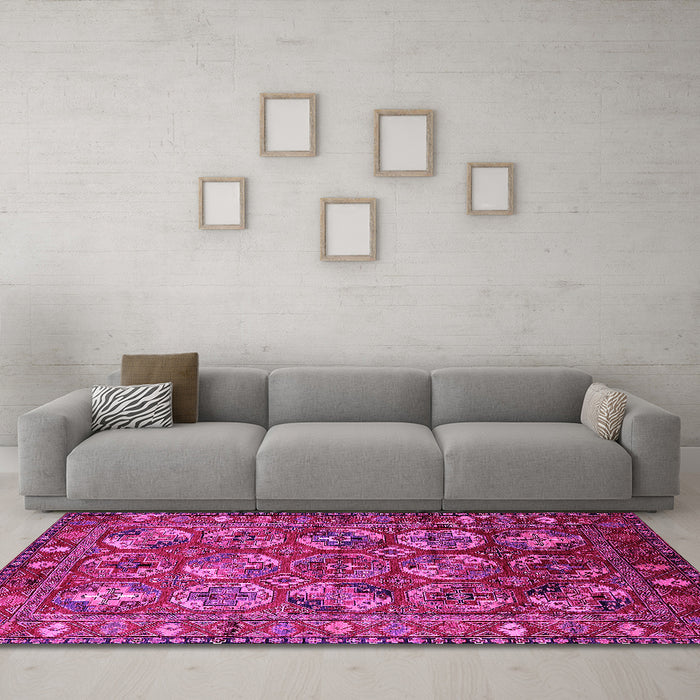 Machine Washable Oriental Pink Industrial Rug in a Living Room, wshurb2431pnk