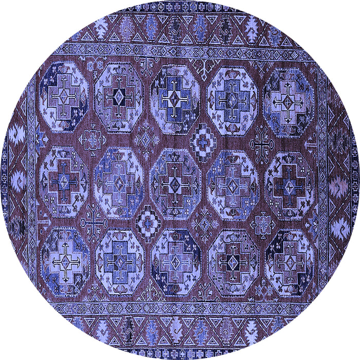 Round Machine Washable Oriental Blue Industrial Rug, wshurb2431blu
