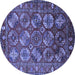 Round Machine Washable Oriental Blue Industrial Rug, wshurb2431blu