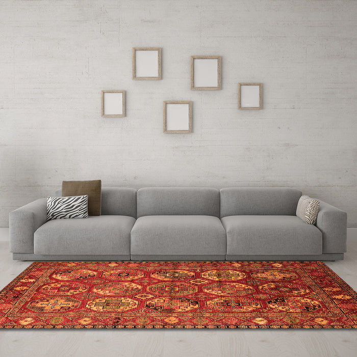Machine Washable Oriental Orange Industrial Area Rugs in a Living Room, wshurb2431org