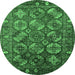 Round Machine Washable Oriental Emerald Green Industrial Area Rugs, wshurb2431emgrn