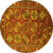 Round Machine Washable Oriental Yellow Industrial Rug, wshurb2431yw