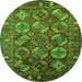 Round Machine Washable Oriental Green Industrial Area Rugs, wshurb2431grn