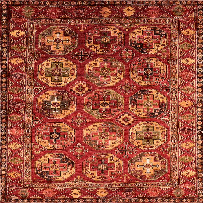 Square Machine Washable Oriental Orange Industrial Area Rugs, wshurb2431org