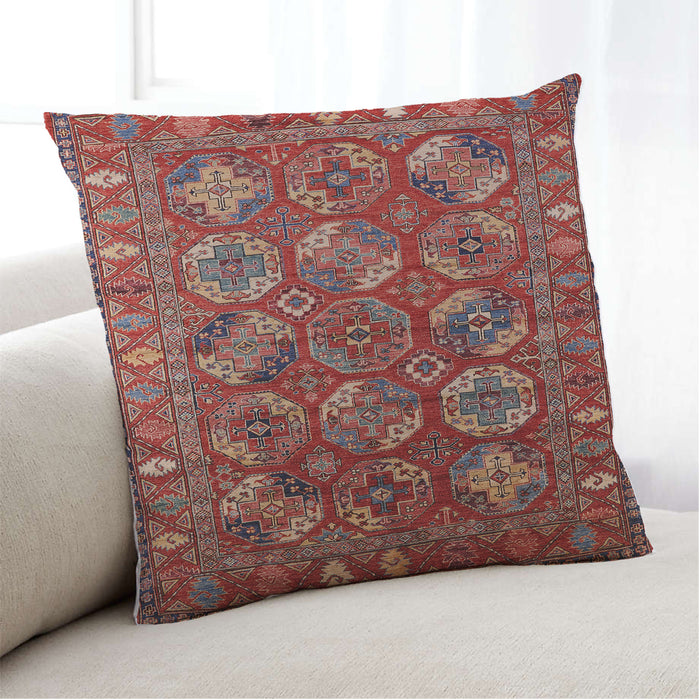 Lifestyle Image of Mid-Century Modern Urban Square Tomato Red Throw Pillow, 18 inch by 18 inch, pwurb2431