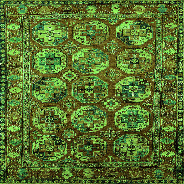 Square Machine Washable Oriental Green Industrial Area Rugs, wshurb2431grn