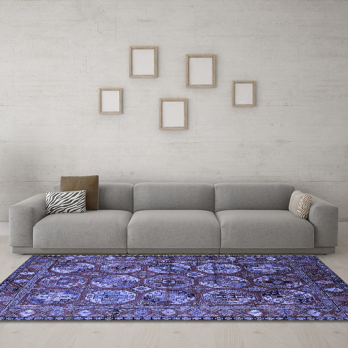 Machine Washable Oriental Blue Industrial Rug in a Living Room, wshurb2431blu