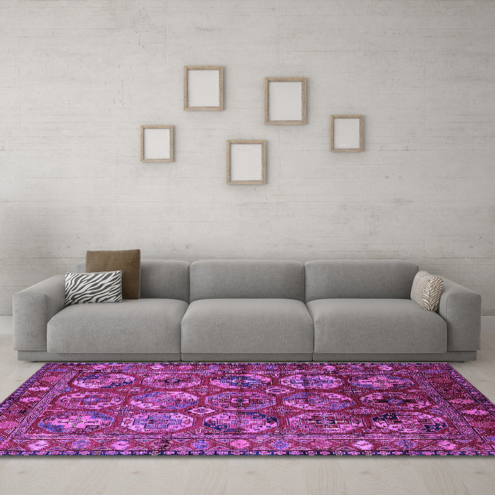 Machine Washable Oriental Purple Industrial Area Rugs in a Living Room, wshurb2431pur