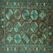 Square Machine Washable Oriental Turquoise Industrial Area Rugs, wshurb2431turq