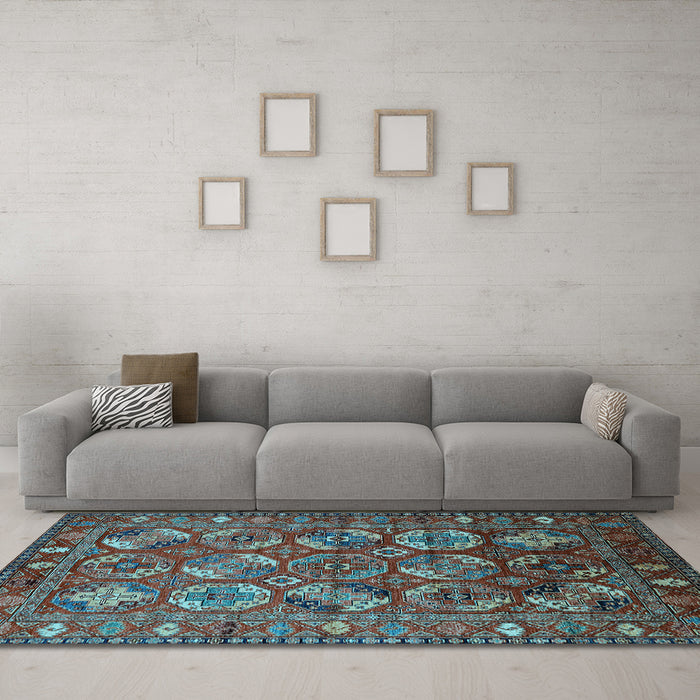 Machine Washable Oriental Light Blue Industrial Rug in a Living Room, wshurb2431lblu