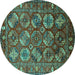 Round Machine Washable Oriental Turquoise Industrial Area Rugs, wshurb2431turq