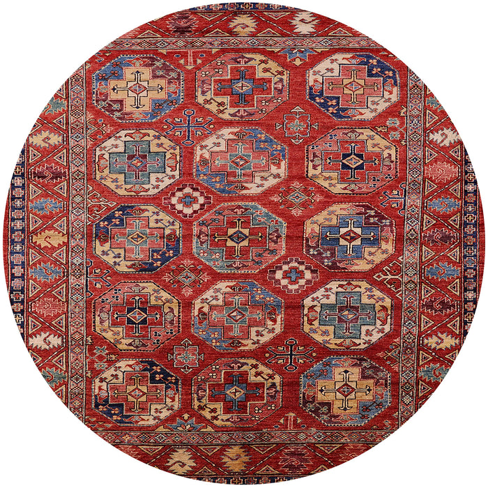 Round Machine Washable Industrial Modern Tomato Red Rug, wshurb2431
