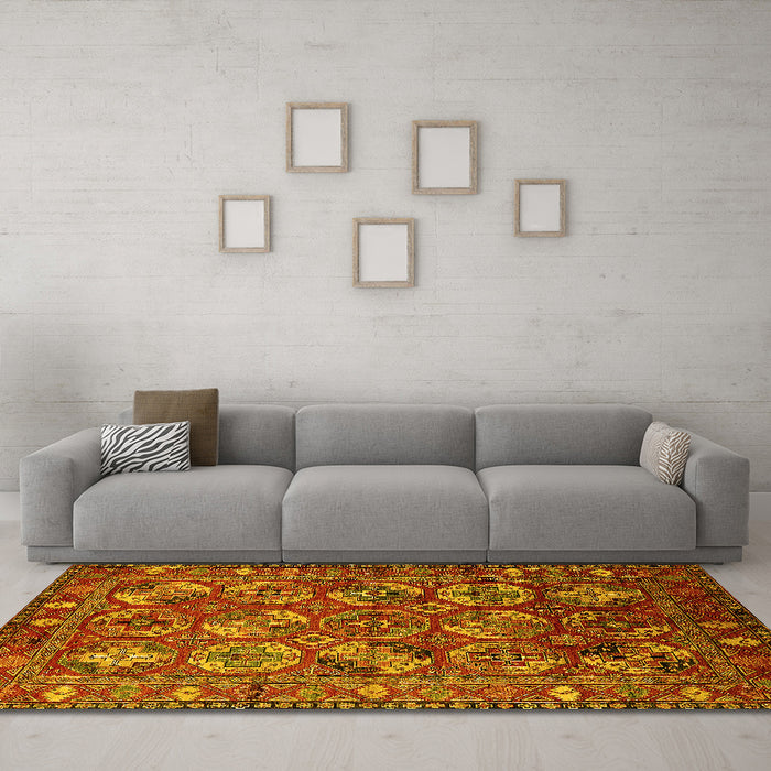 Machine Washable Oriental Yellow Industrial Rug in a Living Room, wshurb2431yw