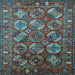 Square Machine Washable Oriental Light Blue Industrial Rug, wshurb2431lblu