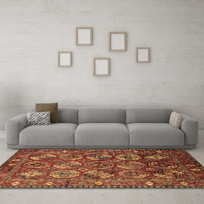 Machine Washable Oriental Brown Industrial Rug in a Living Room,, wshurb2431brn