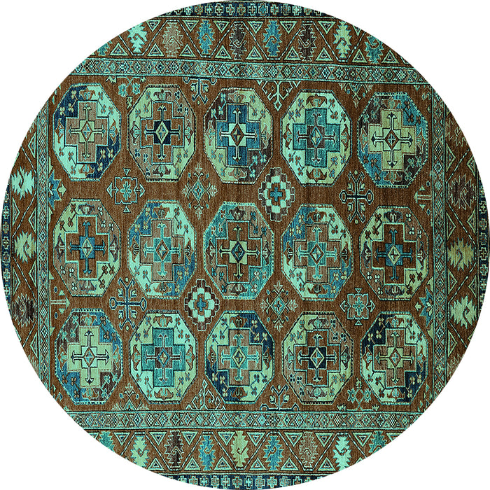 Round Oriental Turquoise Industrial Rug, urb2431turq