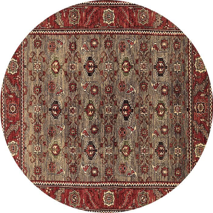 Round Machine Washable Oriental Brown Industrial Rug, wshurb2432brn