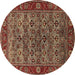 Round Machine Washable Oriental Brown Industrial Rug, wshurb2432brn