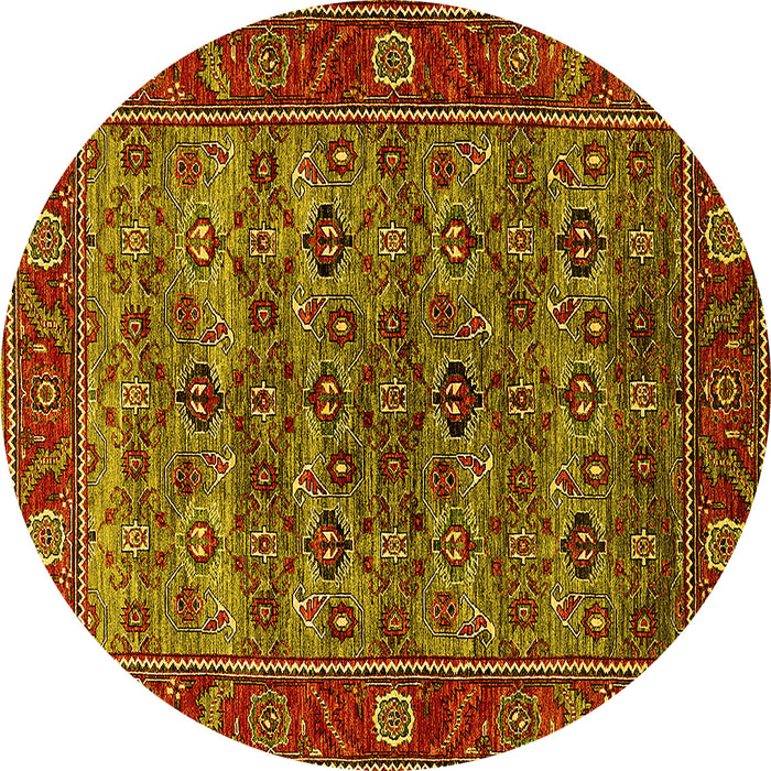 Round Machine Washable Oriental Yellow Industrial Rug, wshurb2432yw