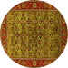 Round Machine Washable Oriental Yellow Industrial Rug, wshurb2432yw