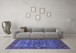 Machine Washable Oriental Blue Industrial Rug in a Living Room, wshurb2432blu