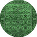 Round Machine Washable Oriental Emerald Green Industrial Area Rugs, wshurb2432emgrn