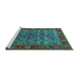Sideview of Machine Washable Oriental Turquoise Industrial Area Rugs, wshurb2432turq