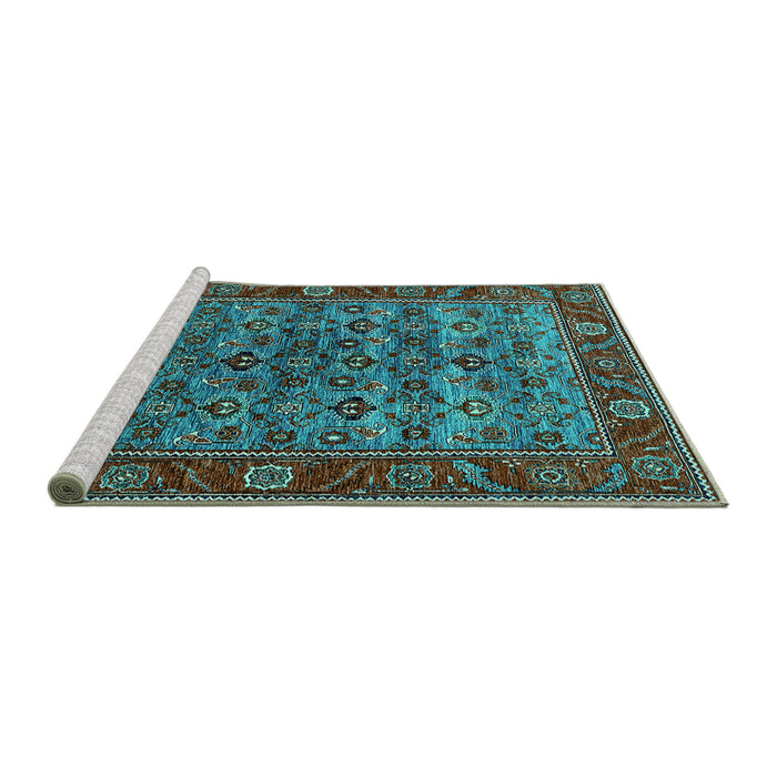 Sideview of Machine Washable Oriental Turquoise Industrial Area Rugs, wshurb2432turq