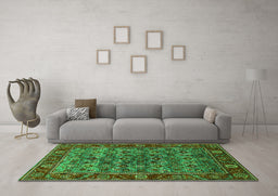 Machine Washable Oriental Green Industrial Area Rugs in a Living Room,, wshurb2432grn