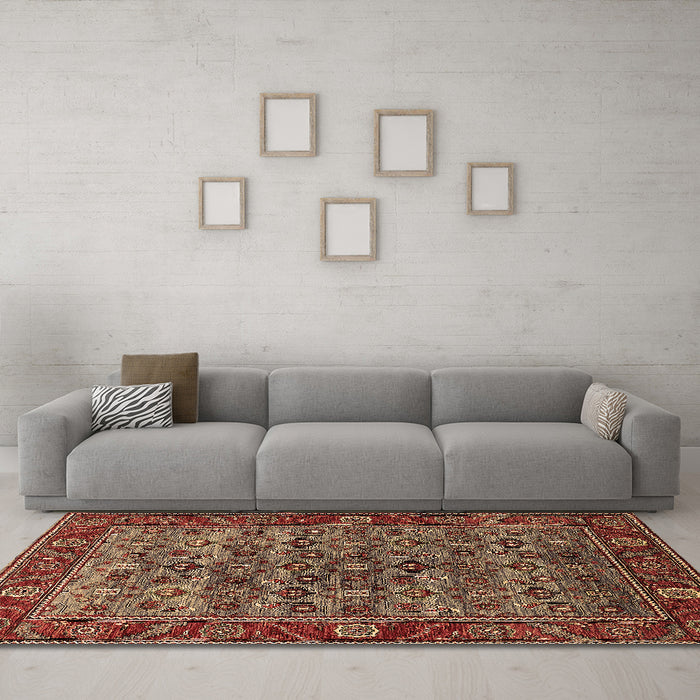 Machine Washable Oriental Brown Industrial Rug in a Living Room,, wshurb2432brn