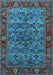 Machine Washable Oriental Light Blue Industrial Rug, wshurb2432lblu