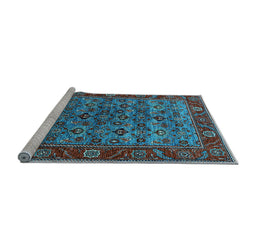 Sideview of Machine Washable Oriental Light Blue Industrial Rug, wshurb2432lblu