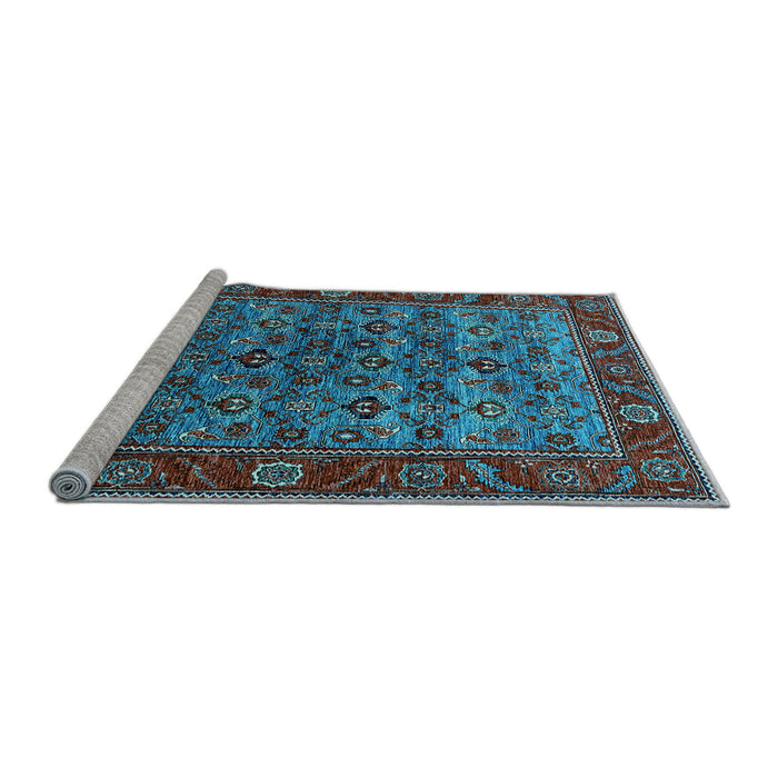 Sideview of Machine Washable Oriental Light Blue Industrial Rug, wshurb2432lblu