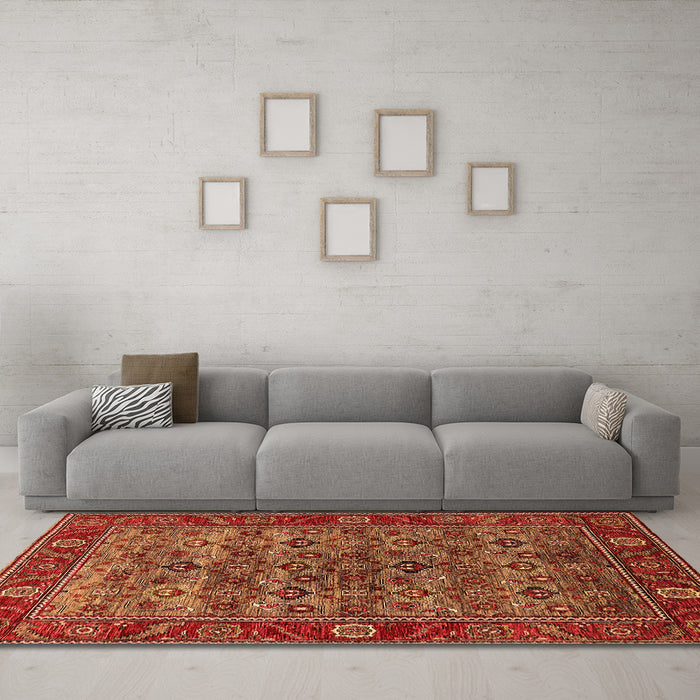 Machine Washable Oriental Orange Industrial Area Rugs in a Living Room, wshurb2432org