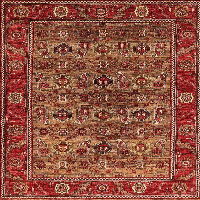 Square Machine Washable Oriental Orange Industrial Area Rugs, wshurb2432org