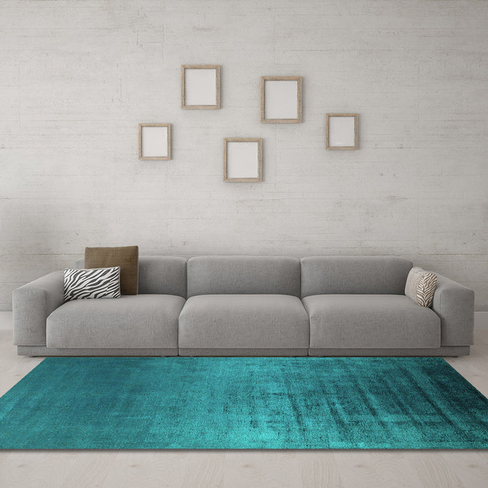 Machine Washable Oriental Turquoise Industrial Area Rugs in a Living Room,, wshurb2433turq