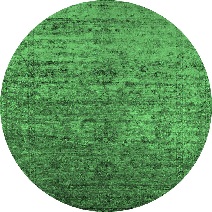 Round Machine Washable Oriental Emerald Green Traditional Area Rugs, wshurb2434emgrn