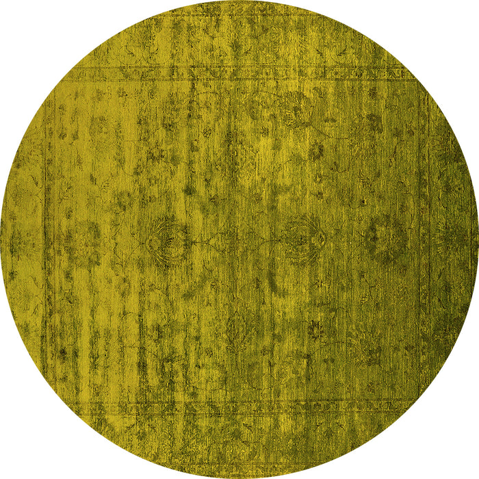 Round Machine Washable Oriental Yellow Traditional Rug, wshurb2434yw