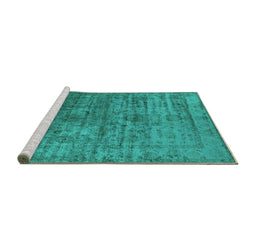 Sideview of Machine Washable Oriental Turquoise Traditional Area Rugs, wshurb2434turq