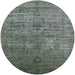 Round Mid-Century Modern Dark Olive Green Oriental Rug, urb2434