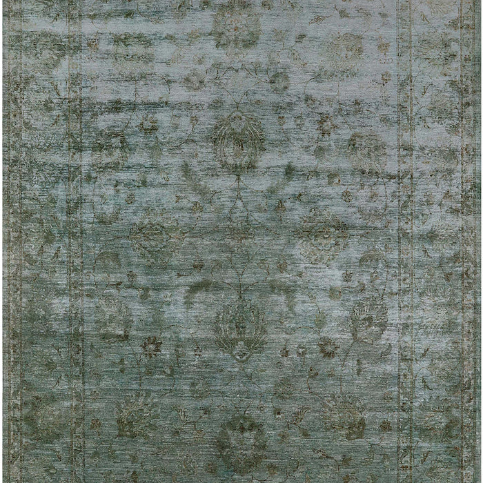 Mid-Century Modern Dark Olive Green Oriental Rug, urb2434